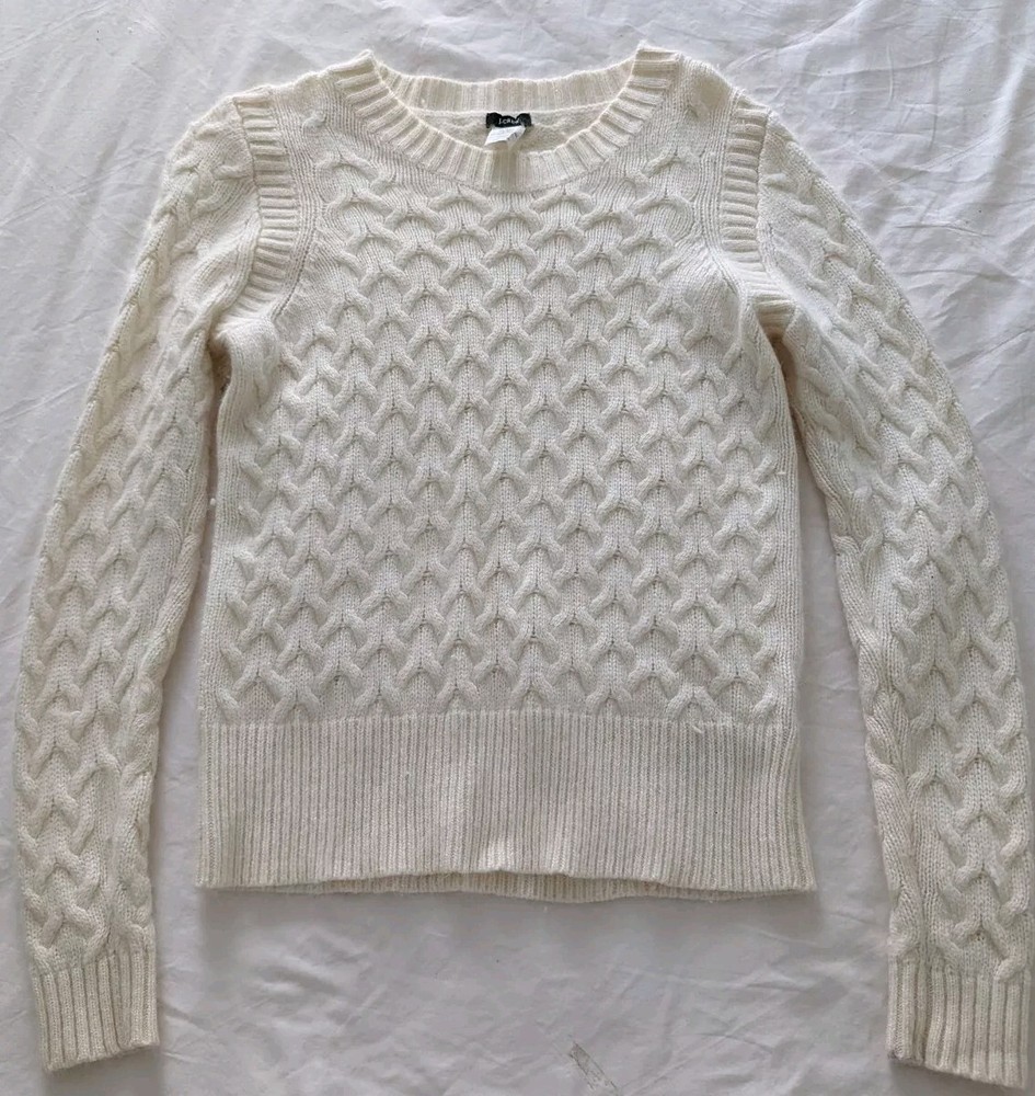 J Crew Honey Comb Cable Sweater Cream Women Style 54466 Medium