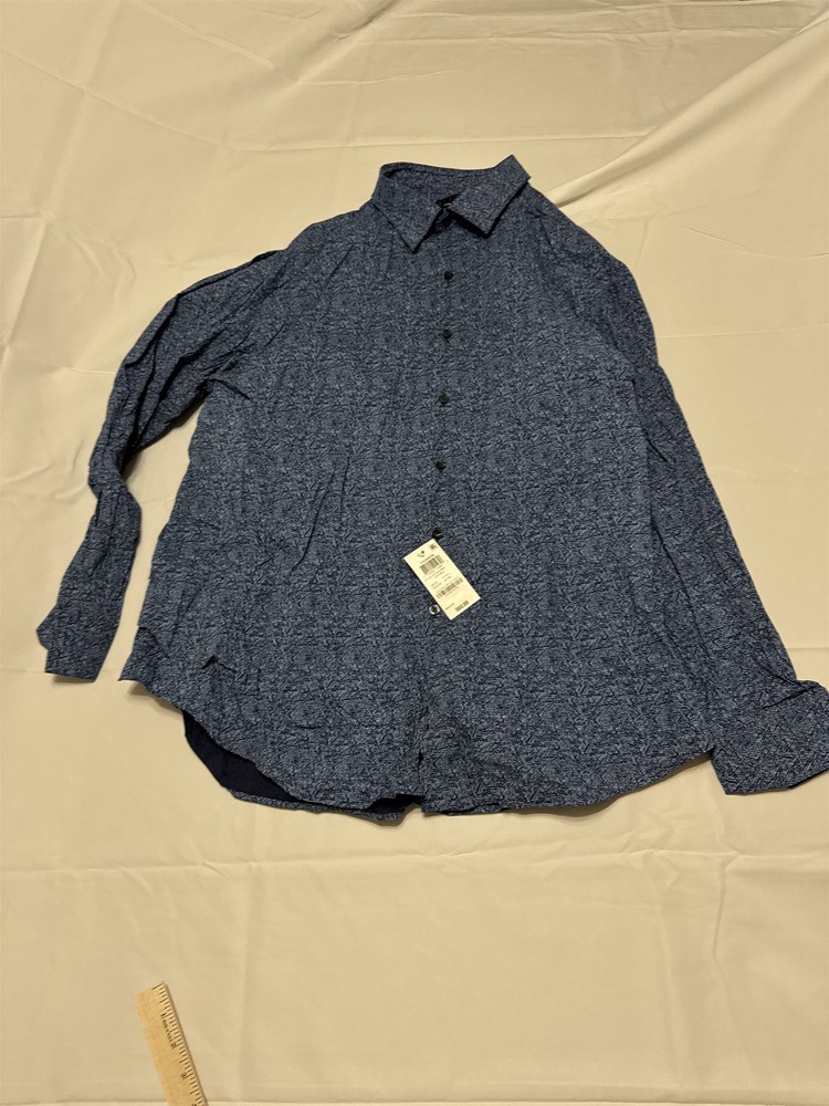 Alfani Regular Fit XL 17-17 1/2 34-35 Dark Blue Dress Shirt Geo Triangle Pattern