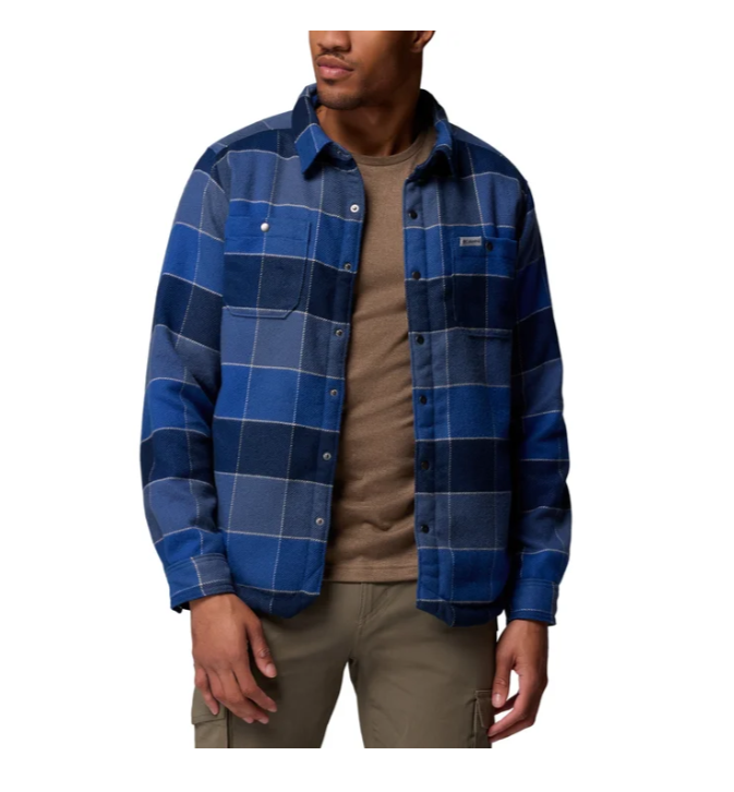 Columbia Men's Flannel Sherpa Lined Shirt Jacket Plaid Blue Size XXL