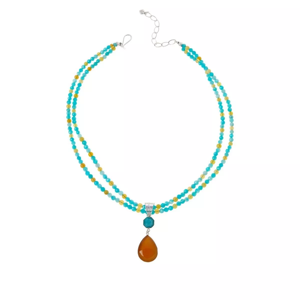 Jay King Amazonite & Orange Opal Pendant with Double-Strand Necklace. 18