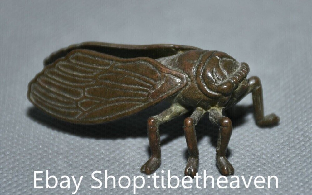 2 Inch Rare Antique Chinese Red Copper Feng Shui Cicada Lucky Charm Sculpture
