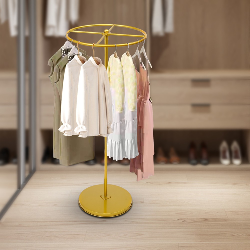Gold Rotatable Round Garment Rack Floor-Standing Display Clothes Shelf Adjust US