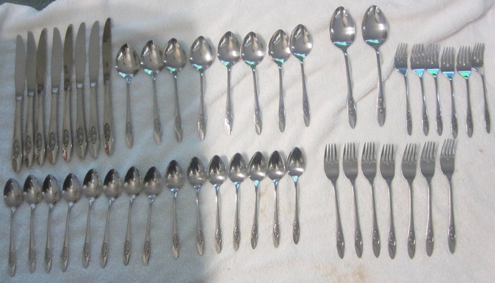 45 pc Oneida SPRING VALLEY Stainless 1881 Rogers  Silverware Flatware set,VTG