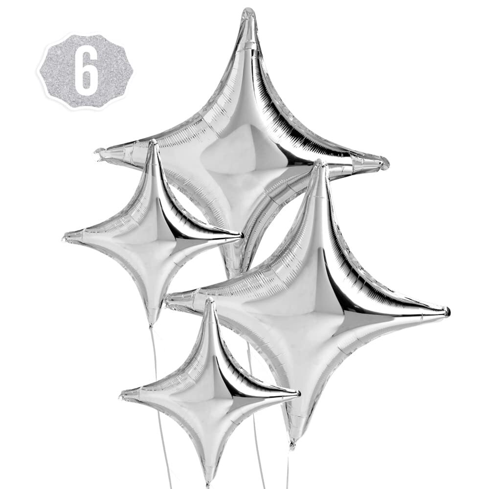 xo Fetti Silver Sparkle Foil Birthday Balloons 6-Pack for Bday Party Decor