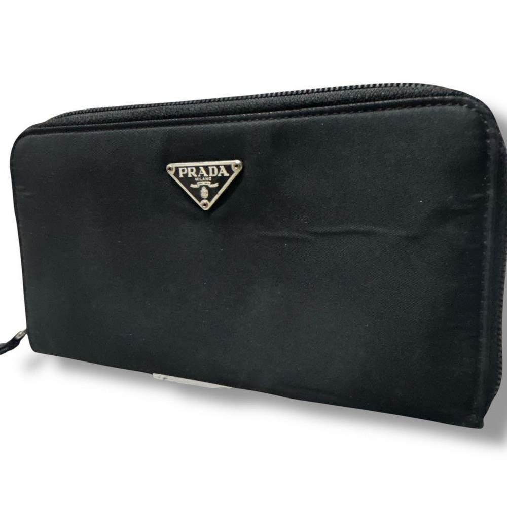 Prada Black Nylon Long Zipper Wallet Compact Authentic Gift