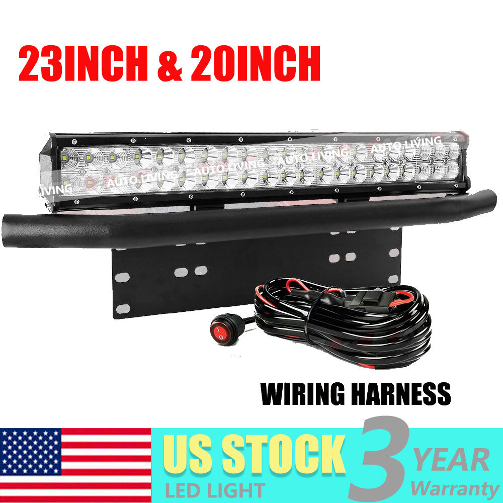 23'' Bull Bar Bumper License Plate Bracket Holder& 20 inch LED Light & Wire kit