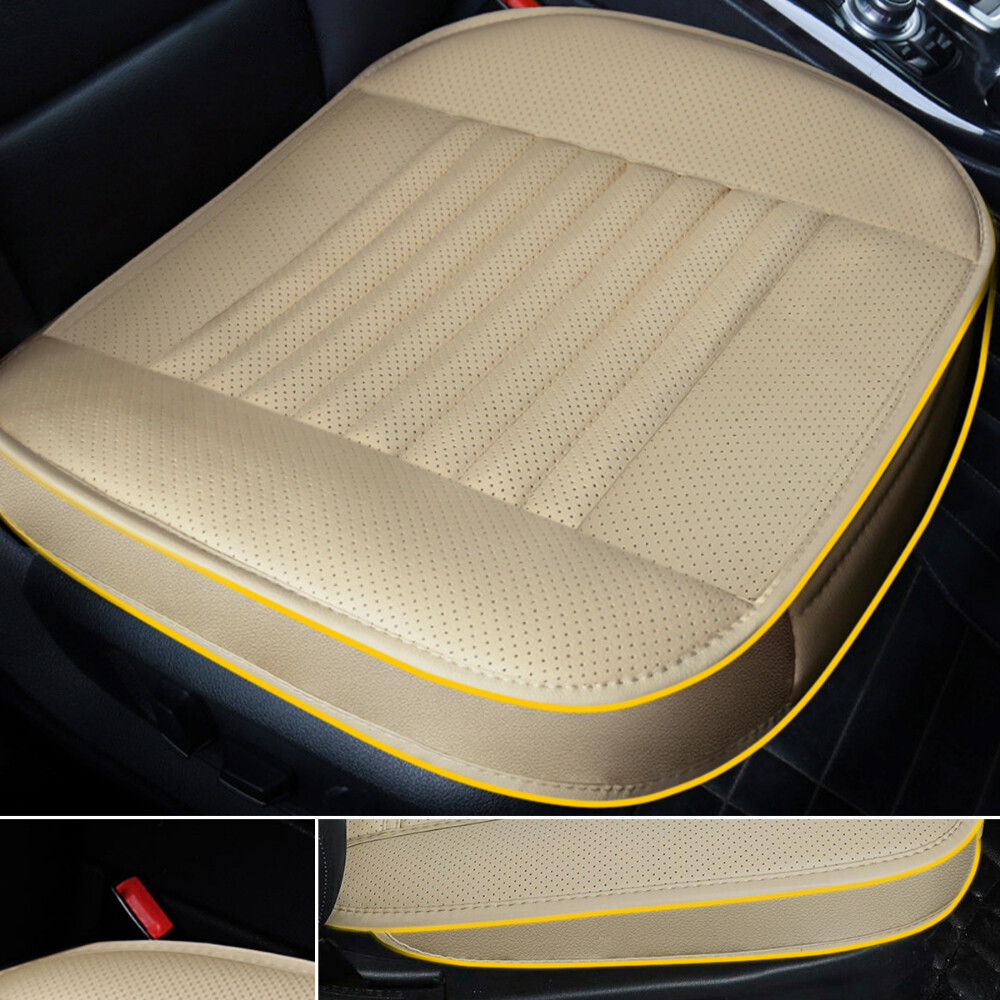 Beige Front Car Seat Cover Leather Pad Mat Chairhion Protector Waterproof US
