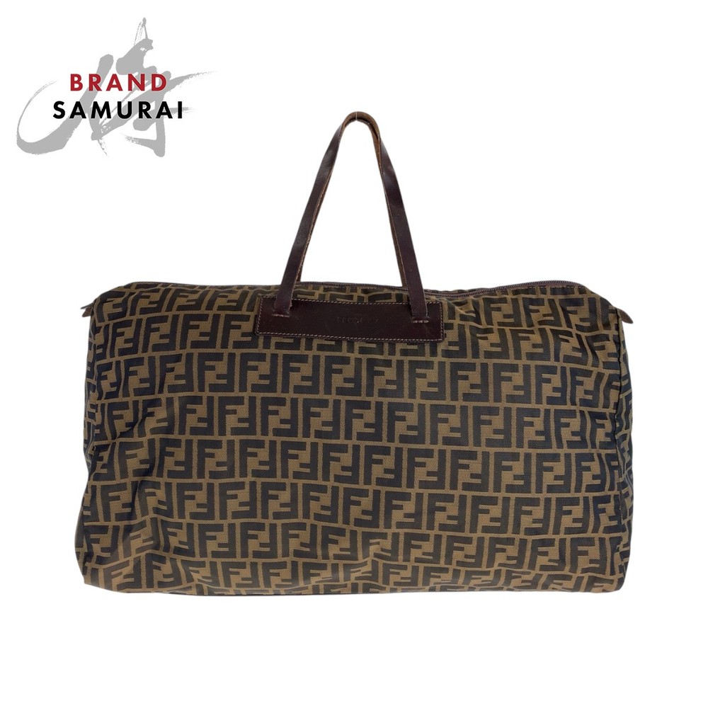RARE FENDI Zucchino Brown Canvas Boston Bag with Silver Hardware 15418