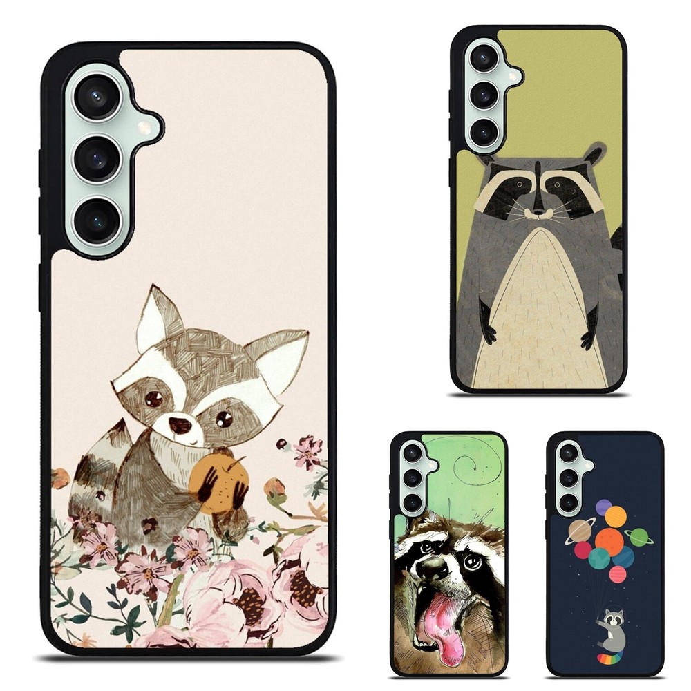 iPhone SE4 12-16 Pro Max Grey Raccoon Print Hybrid Case
