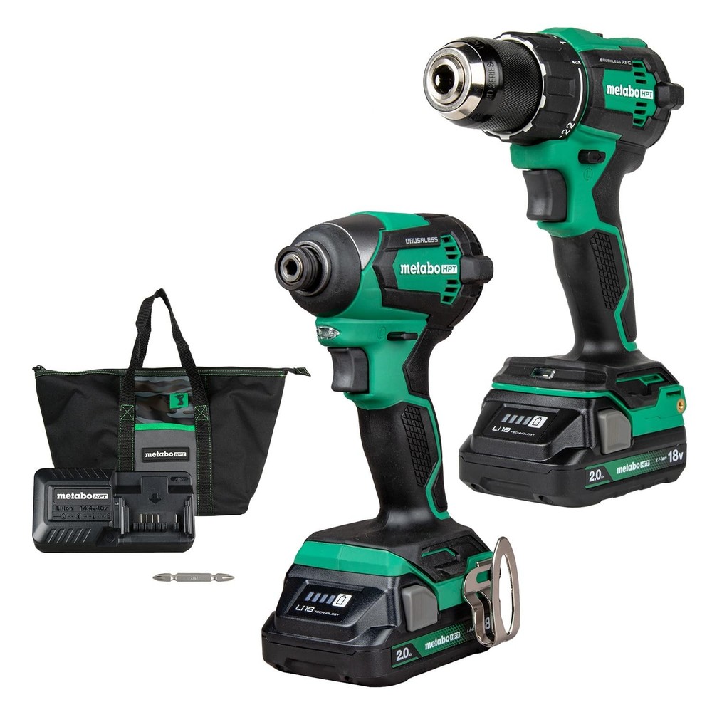 Metabo HPT 18V MultiVolt Cordless Brushless Driver Drill & Impact Driver Comb...