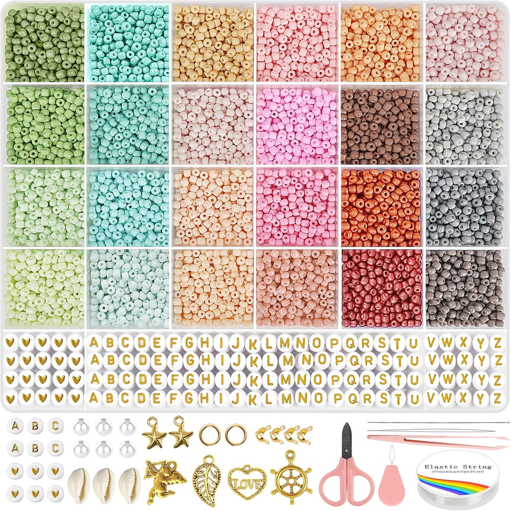 8500Pcs 3mm Glass Seed Beads in 24 Colors for DIY Bracelet Making Kit