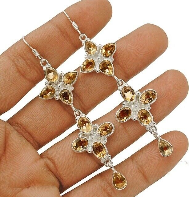 Natural 5CT Citrine 925 Solid Sterling Silver Earrings Jewelry
