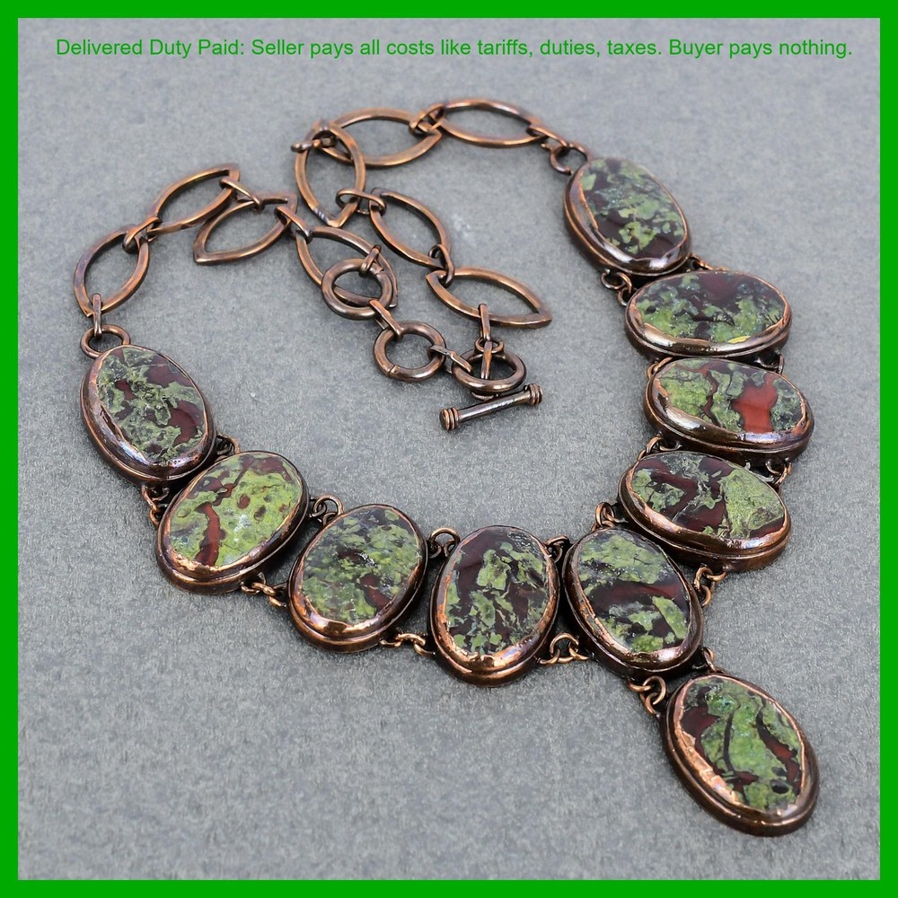 Natural Dragon Bloodstone Chain Mother Gift Electroformed Ethnic Necklace Copper