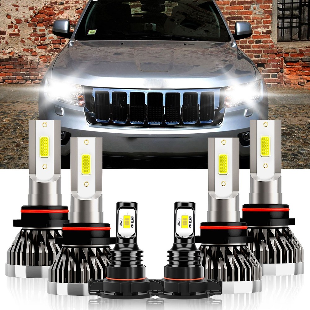 2016-2019 Jeep Cherokee 6x 9005 5202 LED Headlight & Fog Light Bulb Kit