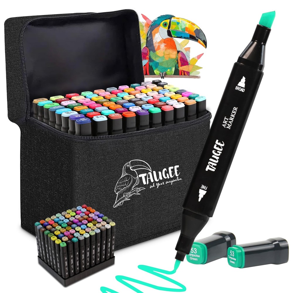 TAUGEE 80 Color Alcohol Markers Set With Dual Tip Markers And Easy Blending M...