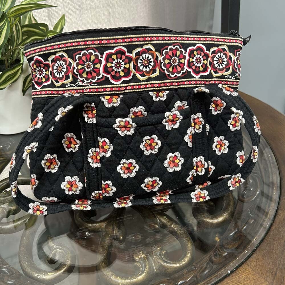 Vera Bradley Black Floral Quilted Top Handle Bag Purse