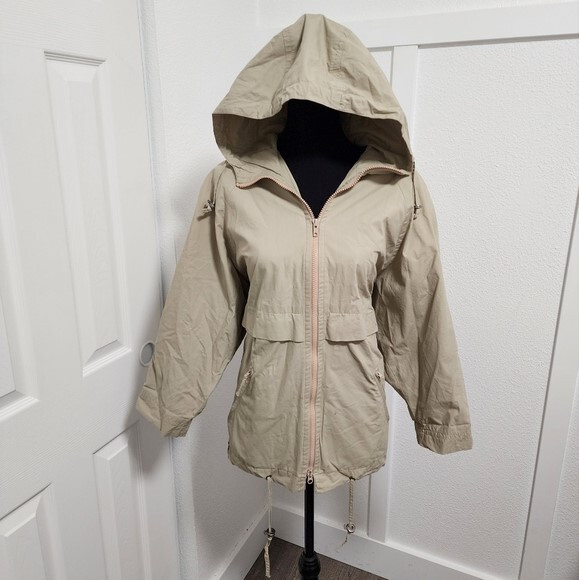 Beige Vented Hooded Raincoat by Towne from London Fog