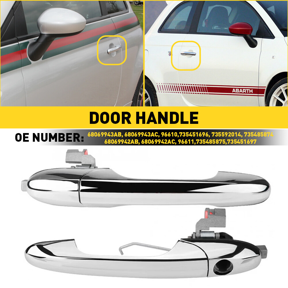 Set of 2 Front Exterior Outside Chrome Door Handle Driver Passenger for Fiat 500