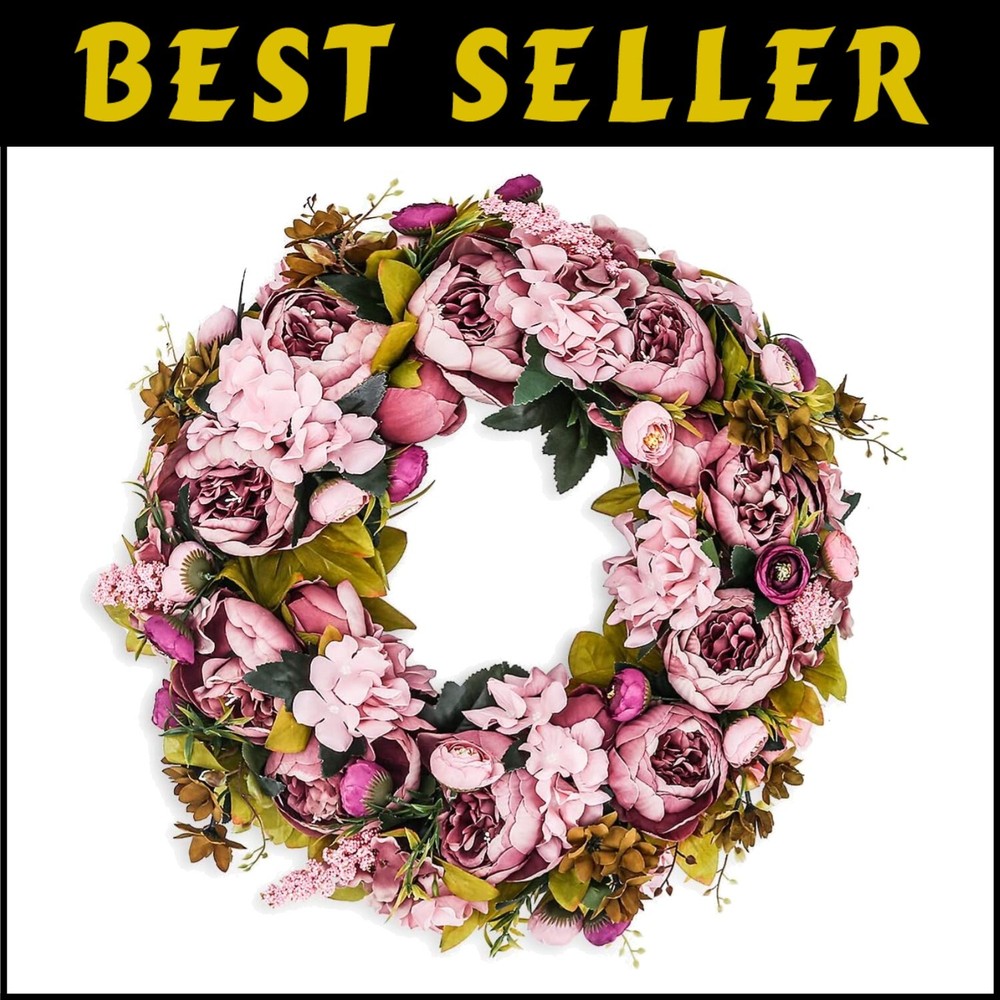 Charming 19-Inch Peony Wreath for Home and Event Decor