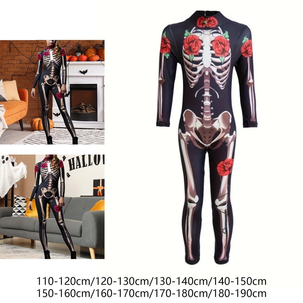 Halloween Skeleton Costume Scary Costume Skinny Accessories Bone Jumpsuit for