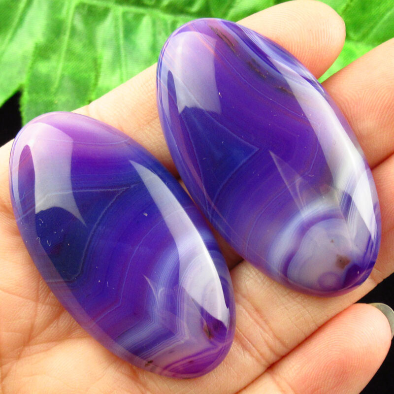 2Pcs 50x27x6mm Purple Onyx Agate Oval Cab Cabochon Q07518