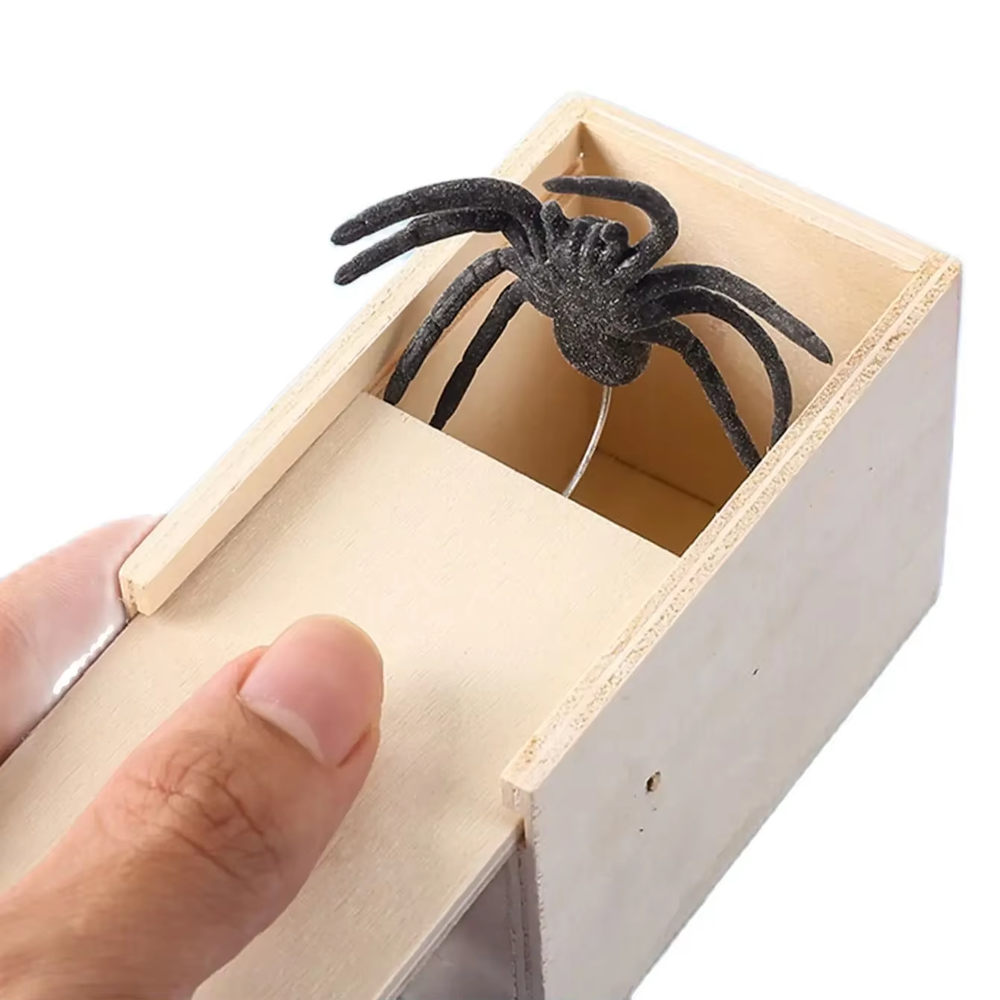1Pc-Wooden Prank Trick Practical Joke Home Office Scare Toy Box Gag Spider