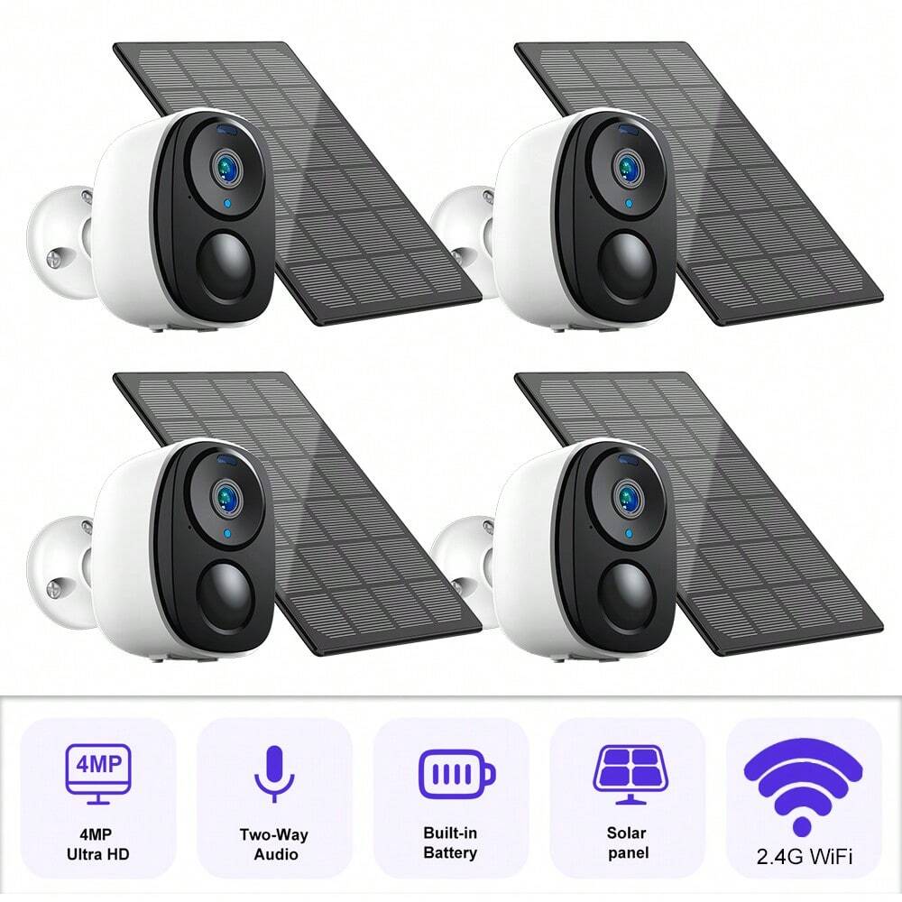 sansco Solar Security Cameras Wireless Outdoor 4 Pack - Battery Powered 4MP Vide
