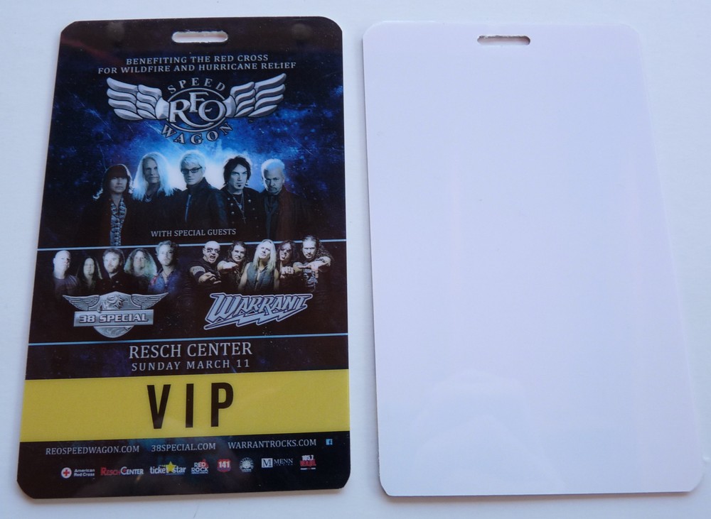 REO Speedwagon Warrant 2018 Concert Tour Yellow VIP Backstage Pass Laminate D22
