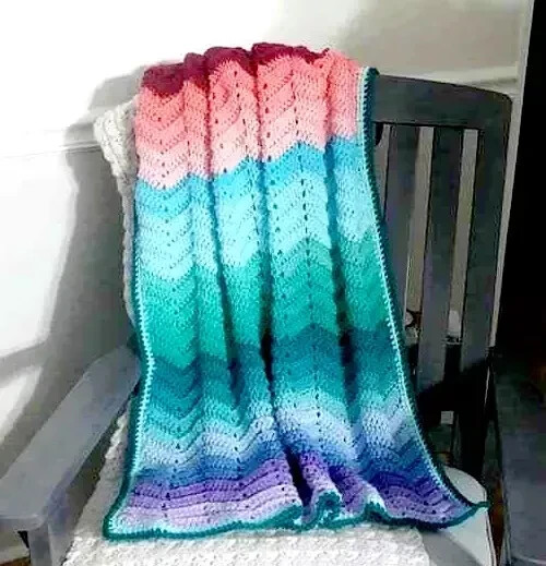 crochet handmade baby rainbow blanket car seat girls 36” X 43” ripple