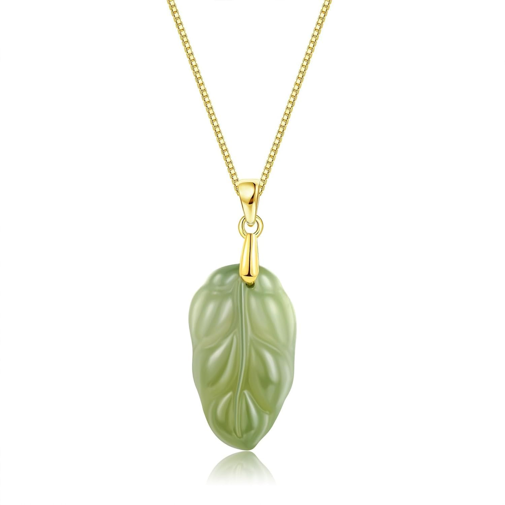 Green Natural Jade Necklace Leaf Shape Jade Pendant Women Jade Jewelry Women 925