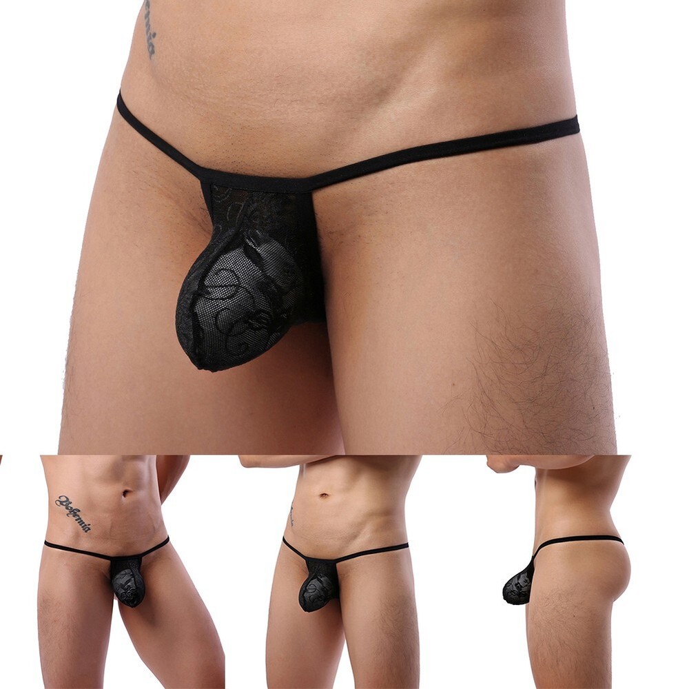 Breathable Lace Mesh GString Thongs Men's Sexy Briefs Underwear for Night Sleep