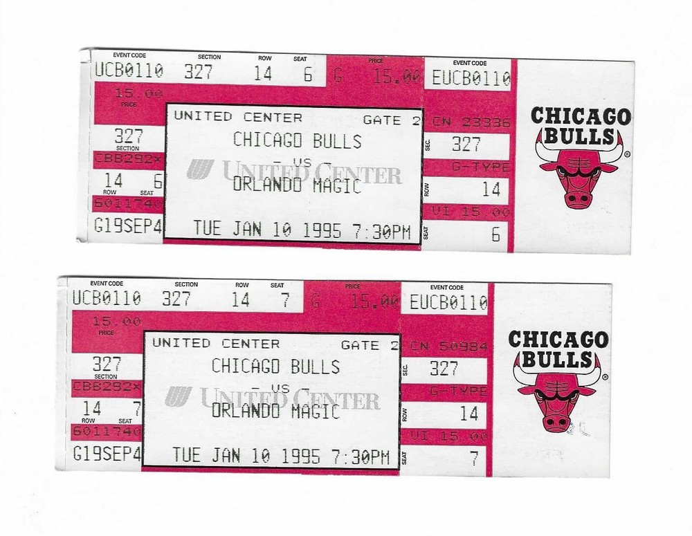 Chicago Bulls vs Orlando Magic Unused Basketball Tickets 1/10/1995