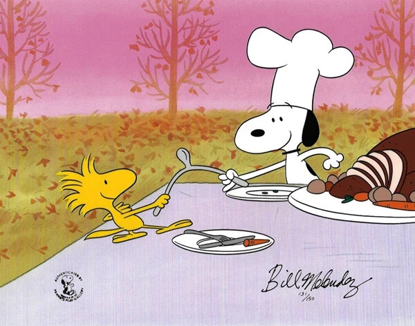 PEANUTS 4 LOT of THANKSGIVING Animation Art Pieces Melendez Snoopy Charlie Brown