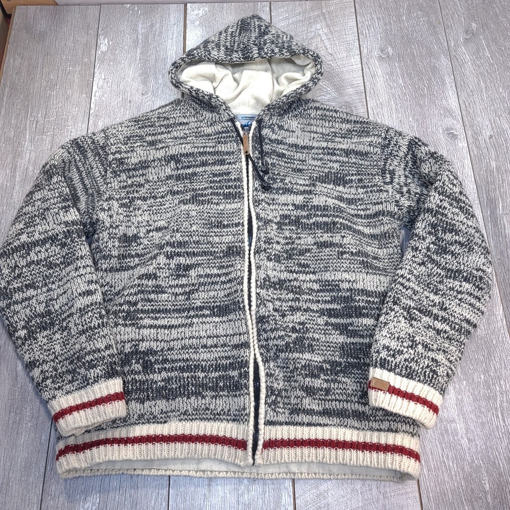 Ark Imports Mens Wool Sock Monkey Hooded Jacket Size XXL Gray Full Zip Sweater