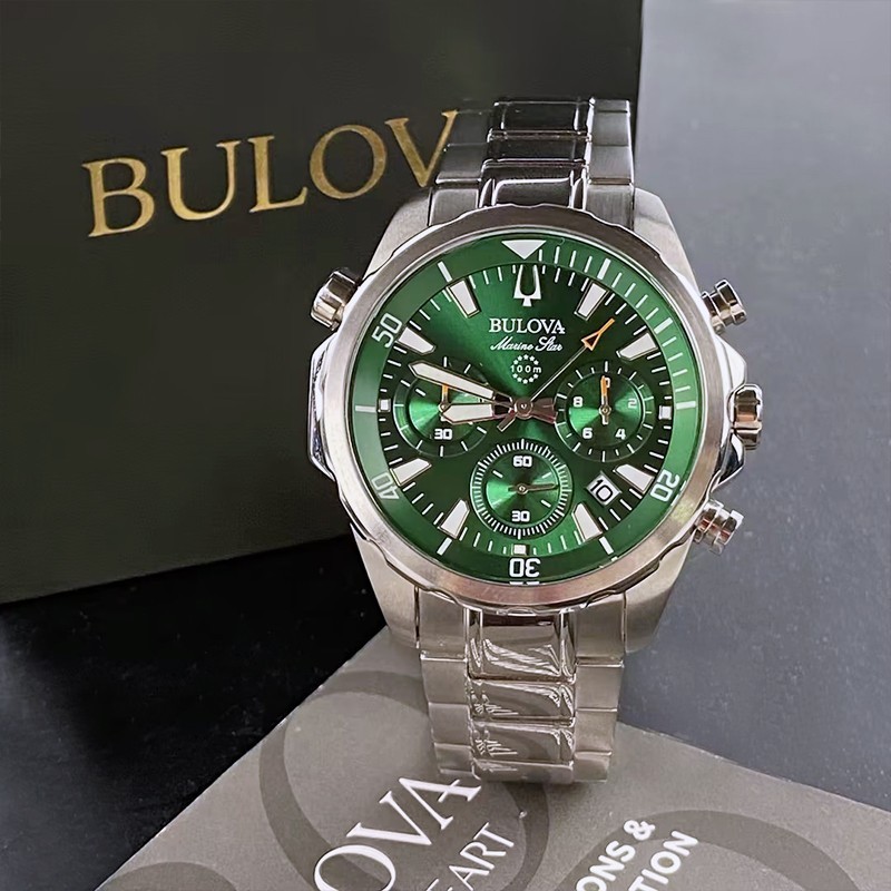 Bulova Men's Marine Star 96B396 Green Dial Quartz Chronograph Watch 43MM