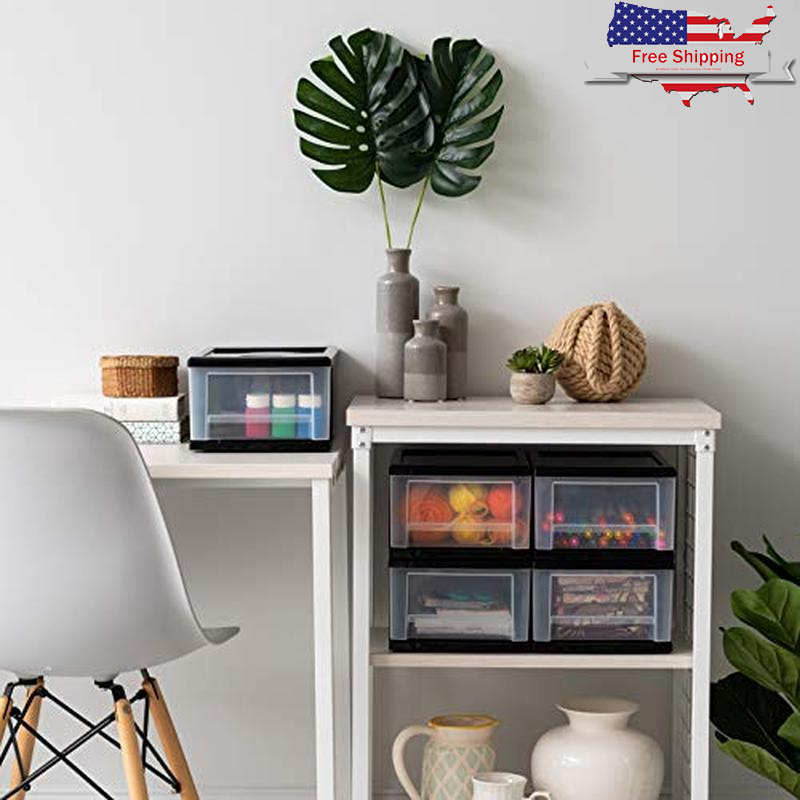 Stackable Plastic Storage Drawers 4-Pack Organizer Unit Home Office Kitchen New