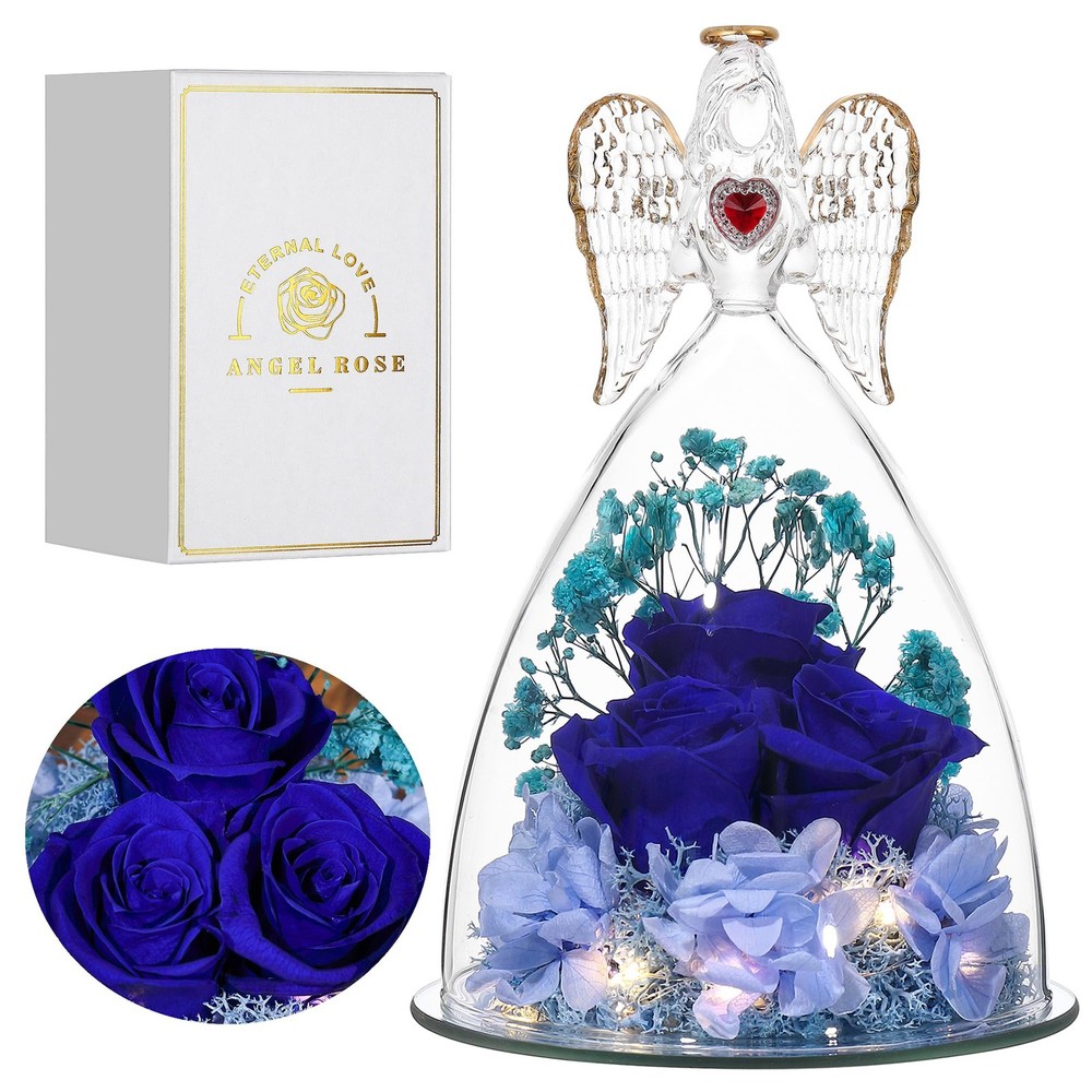 Mothers Day Rose Angel Figurine Gift with Real Preserved Roses for Women-image