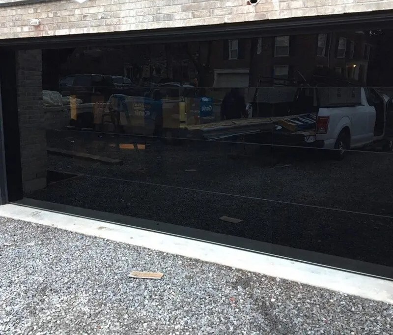 18 x 7 FULL VIEW FRAMELESS GARAGE DOOR WITH BLACK TINTED TEMPERED GLASS