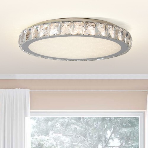 Crystal LED Ceiling Light, 19.7-Inch Flush Mount, 45W Dimmable Modern Fixture