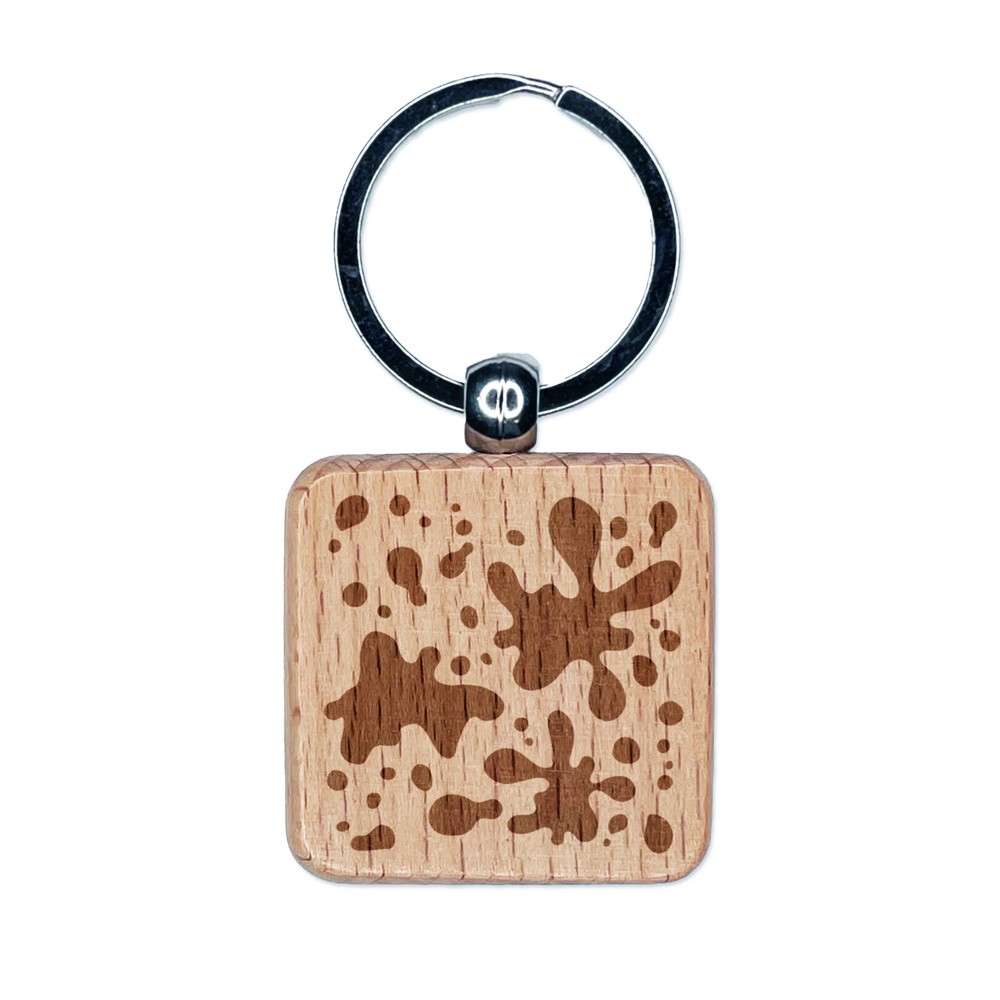 Splatter Paint Engraved Wooden Keychain Charm Tag  
