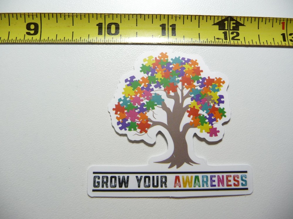 AUTISM SUPPORT DECAL STICKER GROW YOUR AWARENESS TREE PUZZLE PIECE LEAVES