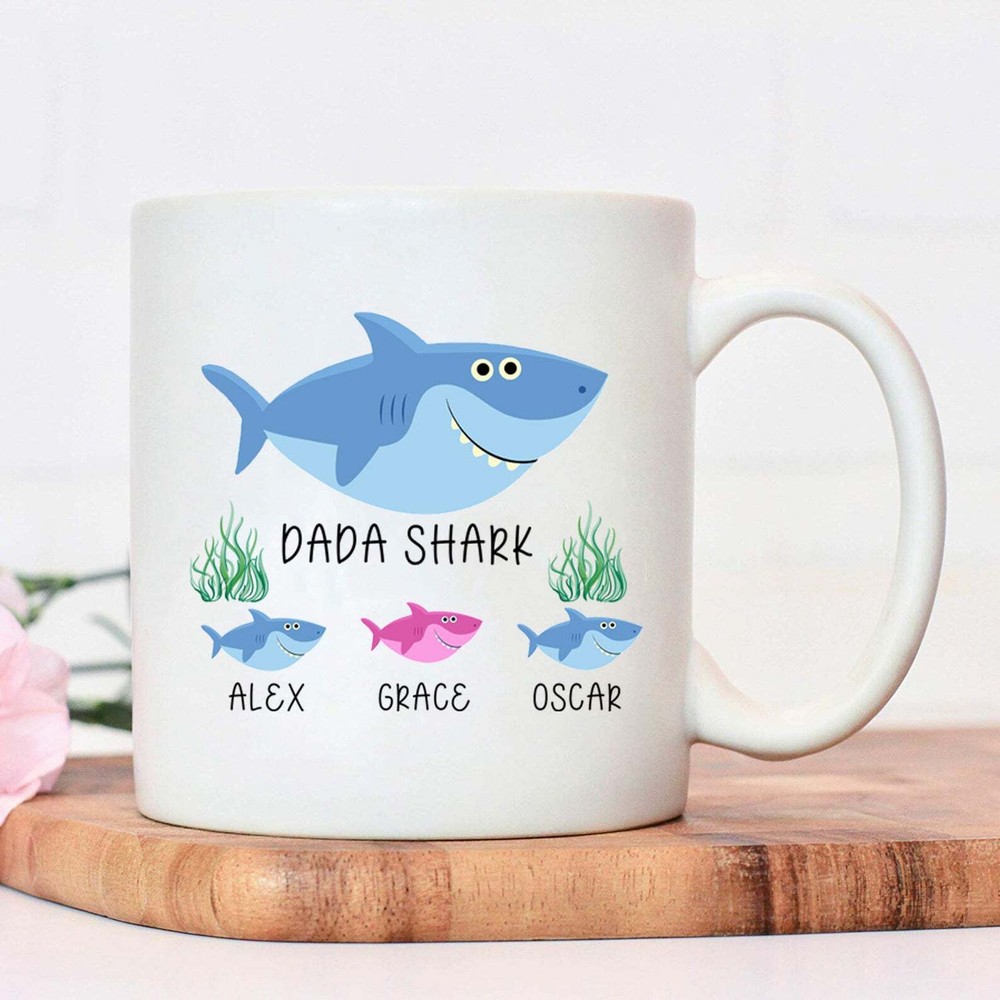Personalised White Ceramic Mug 11oz Dada Shark Mug Birthday Gift Perfect Gift