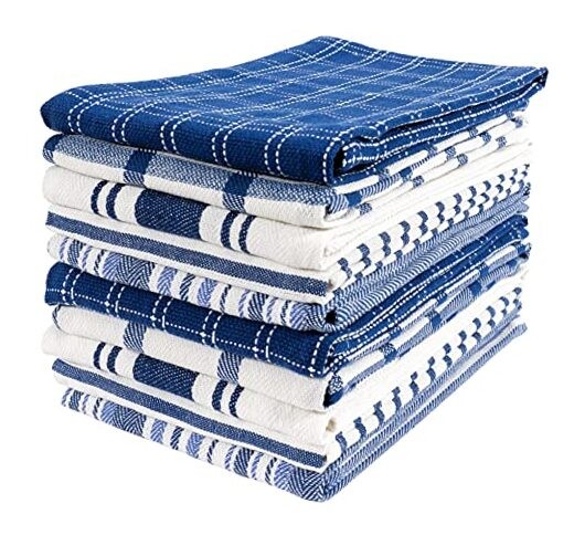 KAF Home Assorted Flat Kitchen Towels | 100% Cotton - 18 18 x 28 - 10 Pack Navy