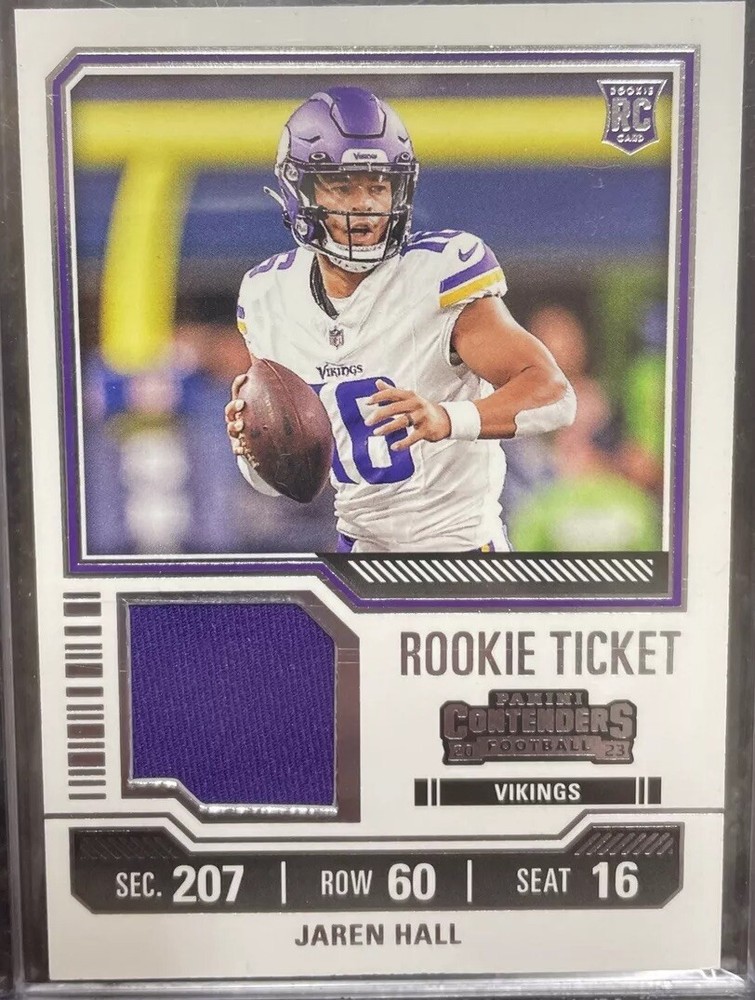 2023 Panini Contenders TS16 Jarren Hall Rookie Ticket Jersey Relic Vikings BYU