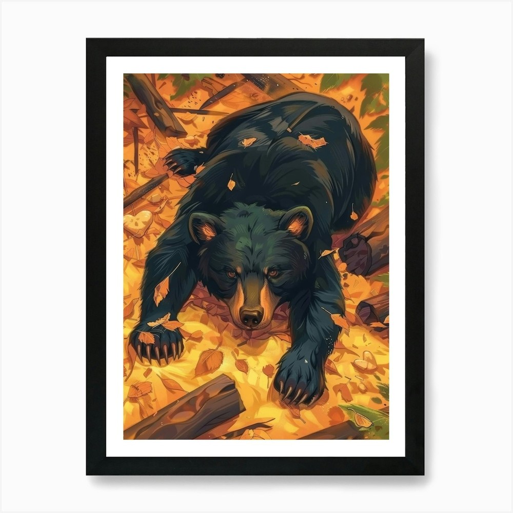Black Bear Framed Art Print Canvas Wall Decor Picture  