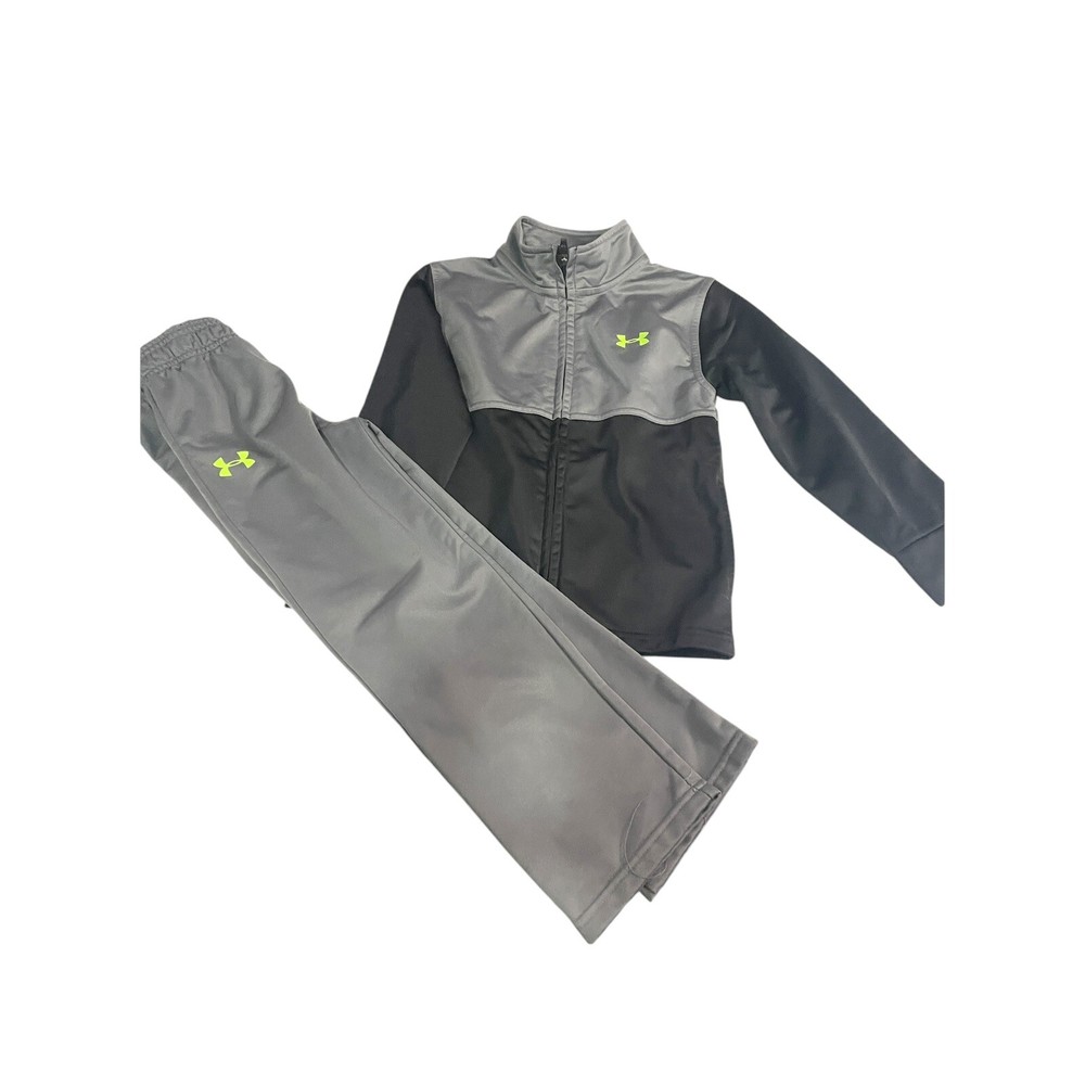 Under Armour Boys Size 5 Athletic Pants Track Jakcet Top 2 Piece Set Black Gray