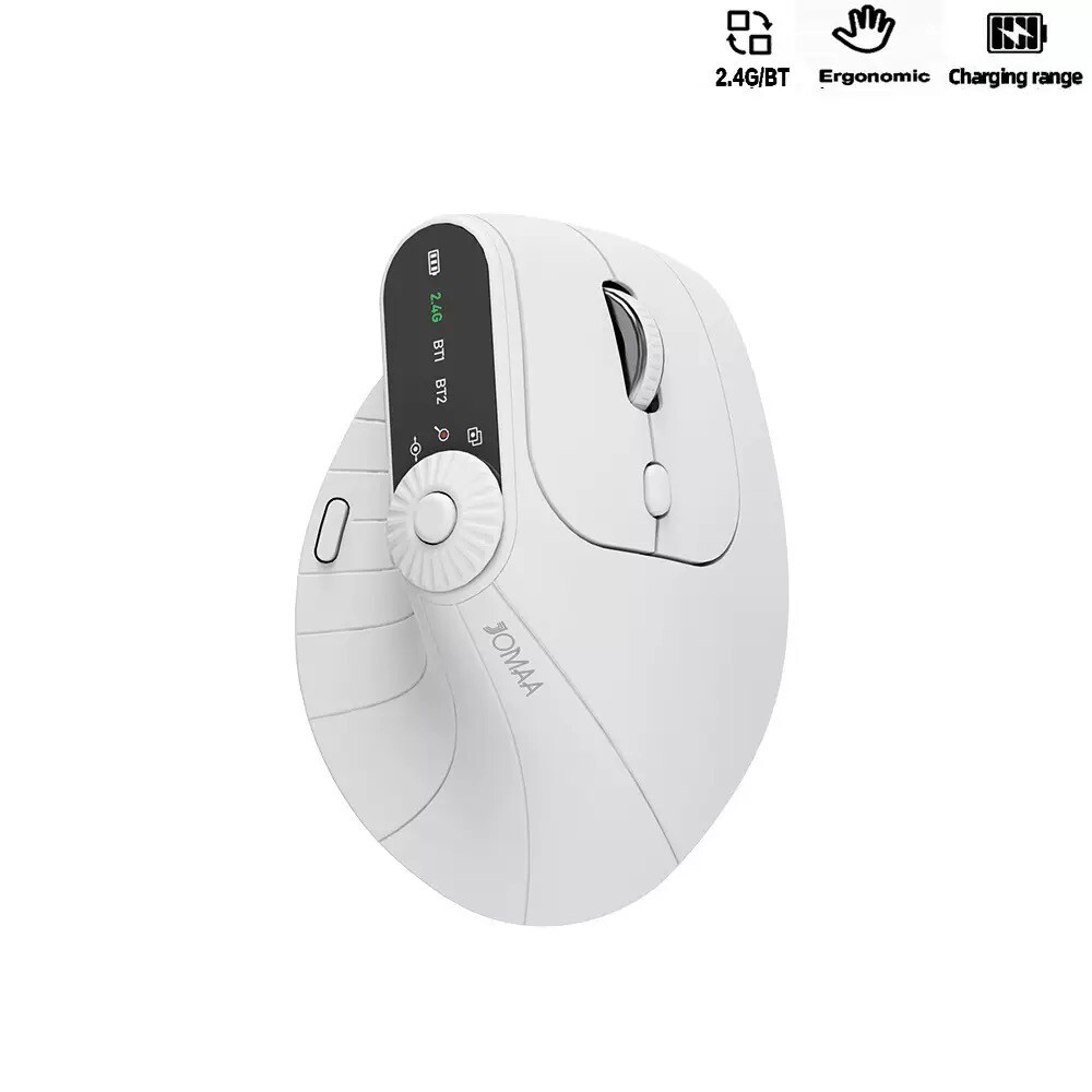 White Vertical Ergonomic Wireless Mouse with Bluetooth and Logi Bolt USB Receiver for Comfortable Computing