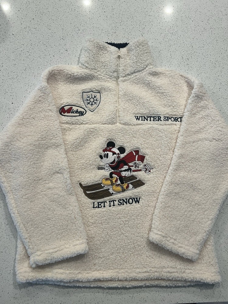 Mickey Mouse Disney Cream Pullover Sherpa Medium Women's