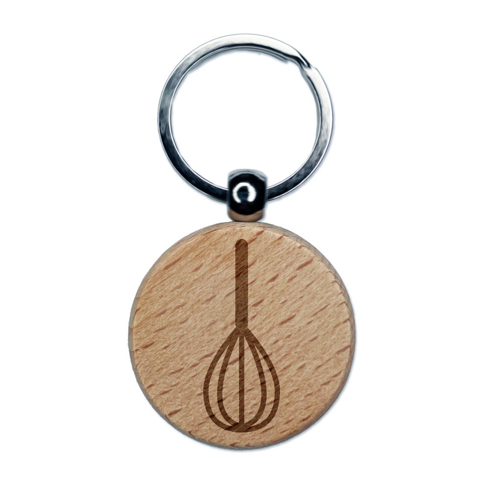 Whisk French Whip Cooking Baking Engraved Wood Round Keychain Tag Charm
