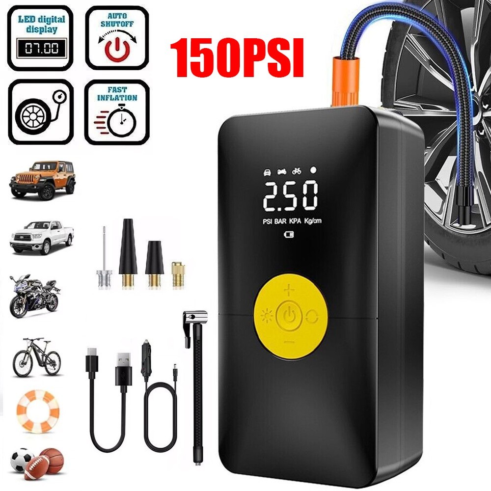 Portable 150 PSI Rechargeable Car Tire Inflator Motorcycle Air Pump Compressor